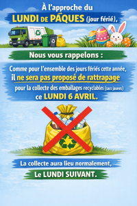 Pas de collecte emballages recyclables lundi 6 avril