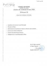 Réunion du conseil municipal du vendredi 20 mars 2026